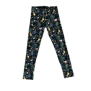 Girls M 8 Old Navy Black Floral Whimsical Deer Enchanted Forrest Ankle Leggings - Picture 1 of 3