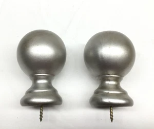 2x Wooden Drapery Curtain Rod Finials Fits 1 3/8” Rod - Screw On - Silver - Picture 1 of 10