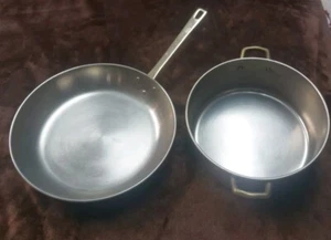 Korea Made Solid Copper/Stainless-S Lining 8x3.5 Pot 10x2 Skillet Brass Handle  - Picture 1 of 10