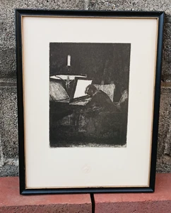 THE ENGRAVER - Etching by Francois Bonvin - Framed - Louvre Stamp - Picture 1 of 7