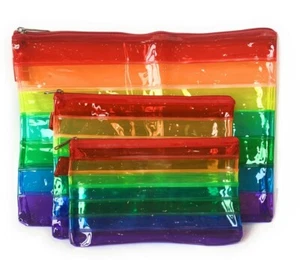 3 Regenbogen Tuff Tasche Reißverschluss Geldbörse Etui Flach Bleistift Etui A4 A5 A6 Geldbörsen Ordner Set - Bild 1 von 2