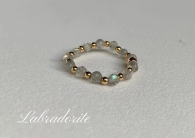 Dainty Labradorite Faceted Round Gemstone Beads Adjustable Rings For Girls Women - Image 1 of 4