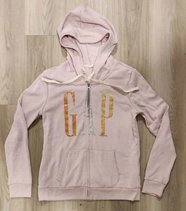 Gap Hoodie Womens XS Pink Glitter Logo Full Zip Sweatshirt Y2K Athleisure Barbie - Picture 1 of 11