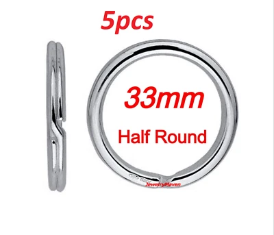 5 33mm LARGE 925 STERLING SILVER ROUND Split Ring KEYCHAIN KEY RING CHAIN ITALY - Image 1 of 3