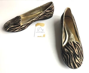 Dee Keller Black & Cream Zebra Print Flats W/ Gold Trim, Size 10 (US) 40 (IT) - Picture 1 of 12