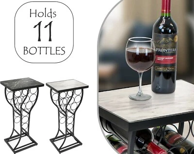 11 Bottle Wine Rack Holder w/ Marble Top Table - Floor Freestanding Wine Display - Image 1 of 3