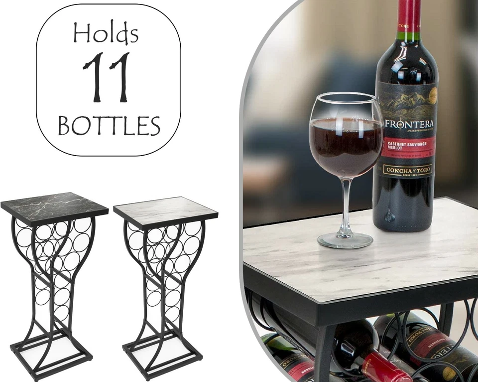 Soporte para estante de vino de 11 botellas con mesa superior de mármol - Expositor de vino independiente de piso Foto 1 de 3