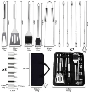 Stainless Steel BBQ Grill Tool Set Outdoor Utensil Cooking Cutlery Kit with Case - Picture 1 of 11