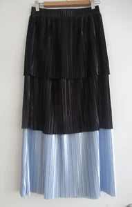 Falda plisada satinada en capas Ava Lu Midi niñas 22 XL mujer XS S maxi negra azul - Imagen 1 de 4