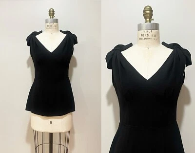 PRADA Vintage 2000s Peplum Corset Top with Bow Cap Sleeve in Black | Sz M | Y2K - Image 1 of 4