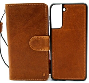 Genuine Tan Leather Case for Samsung Galaxy S22 Wallet Book Magnetic Detachable - Picture 1 of 7