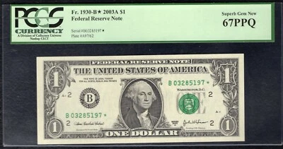 FR 1930-B* 2003-A $1 *STAR* FEDERAL RESERVE NOTE NEW YORK, NY PCGS GEM UNC-67PPQ - Image 1 of 2