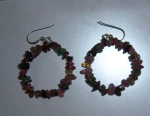Multi Color Sapphire Earrings w/Sterling Silver Fish Hooks - Picture 1 of 2