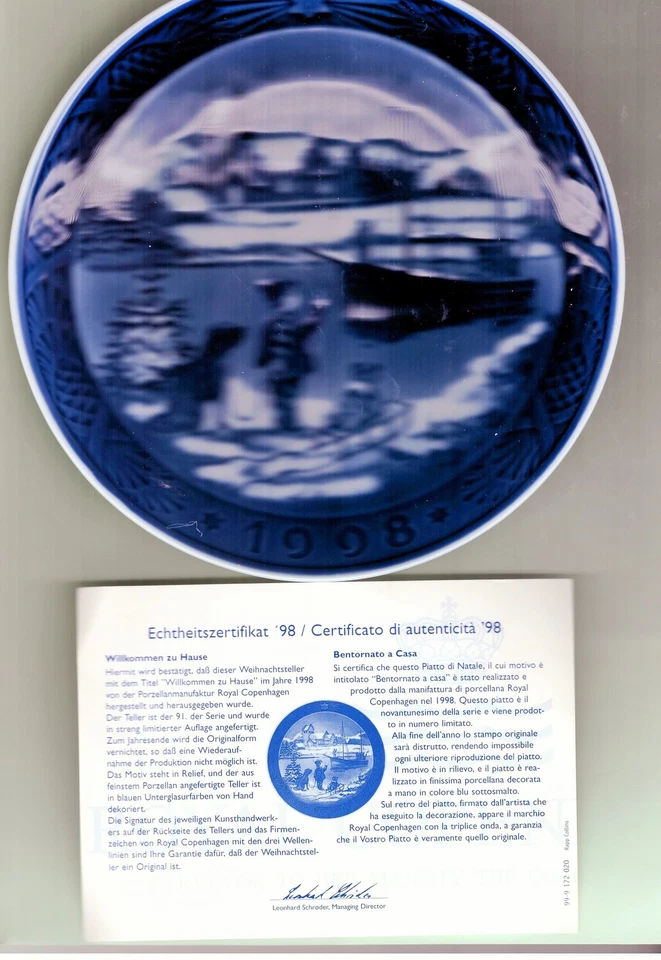 PORCELLANE ROYAL COPENHAGEN: BENTORNATO A CASA, PIATTO DI NATALE 1998. NUOVO - Immagine 1 di 1