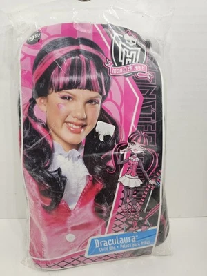 Peruca infantil Draculaura Monster High listras preto e branco adereço, 2011 vestir - Imagem 1 de 2