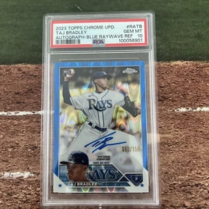2023 Topps Chrome TAJ BRADLEY ROOKIE AUTO BLUE RAYWAVE REF /150 RC #RATB PSA 10 - Bild 1 von 2
