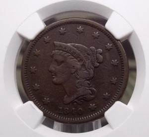 1840 Braided Hair Large Cent *SMALL DATE* 1c NGC VF20 BN #011 Very Fine ECC&C - Picture 1 of 5