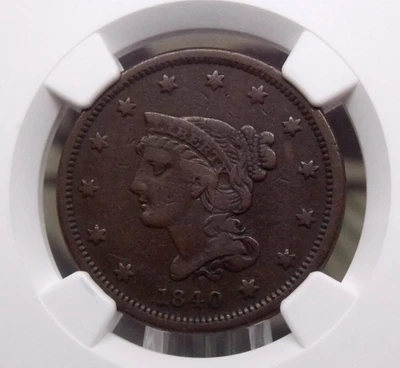 1840 Braided Hair Large Cent *SMALL DATE* 1c NGC VF20 BN #011 Very Fine ECC&C - Image 1 of 4