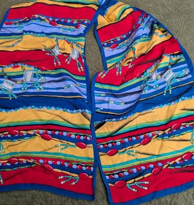 Bufanda de seda para mujer Honey motivo de cuentas a rayas multicolores 10/50" seda Japón Foto 1 de 4