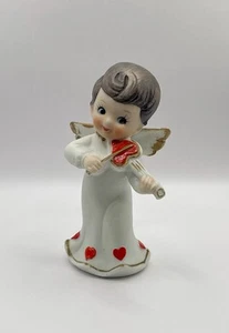 Figura de ángel de San Valentín Lefton rara de colección pelo castaño ojos azules tocando el violín - Imagen 1 de 8