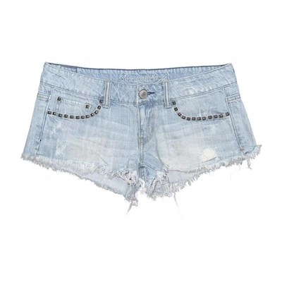 American Eagle Studded Micro Mini Jean Shorts Sz 6 Low Rise Distressed y2k vtg - Image 1 of 4