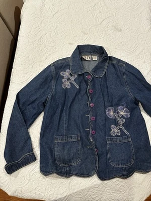 Jean Karen Hart para mujer talla grande festoneado bordado chaqueta 100 % algodón Foto 1 de 4