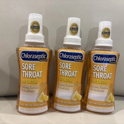 3pk ~ Spray Cloraséptico para Dolor de Garganta Calentamiento Miel Sabor Limón 6oz BBD 10/25 Foto 1 de 3