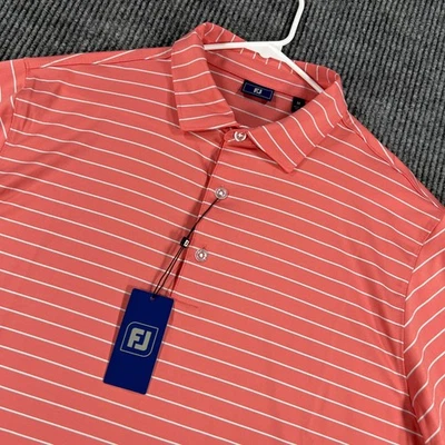 FootJoy Polo Shirt Mens Medium Pink Striped Short Sleeve Performance Golf New - Image 1 of 4