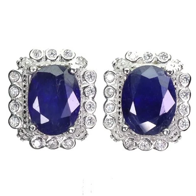 Pendientes de plata de ley 925 con zafiro azul ovalado 9x7 mm joyas de piedras preciosas naturales Foto 1 de 4