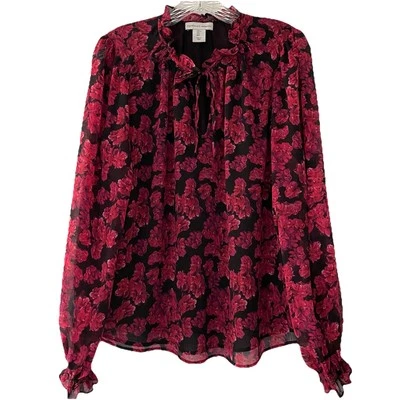 Camisa Top Cupcake y Cachemira Mujer Talla Grande Cuello Volantes Rojo Negro Superpuesto Foto 1 de 4