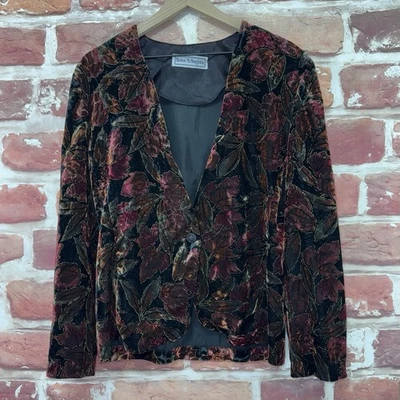 Blazer Norton McNaughton Mujer Mediano Negro Terciopelo Floral Burnout Chaqueta Foto 1 de 4