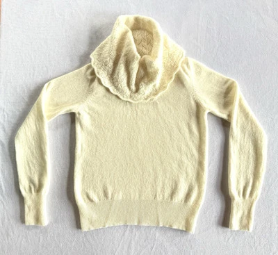 复古 Norm Thompson 安哥拉羊羔羊毛毛衣圆领女式珍珠 S 码 — 第 1/4 张图片