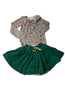 Mini Boden Green Corduroy Skirt Floral Lined With Matching Floral Shirt Sz 4 - Picture 1 of 9