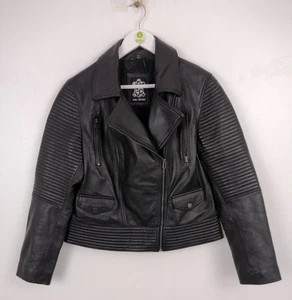 Real Leather Women's Black Leather Jacket Size L New F2 - Picture 1 of 9