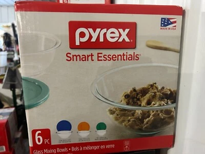 NEW genuine Pyrex Smart Essentials 6-Piece Glass Mixing Bowl Sets + Lids