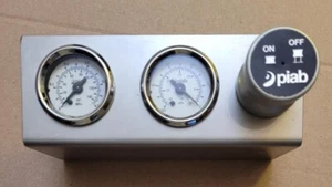 PIAB VACUUM 2 GAUGES & ON/OFF VALVE SWITCH PUSH PULL ON STAINLESS STEEL BRACKET - Picture 1 of 8