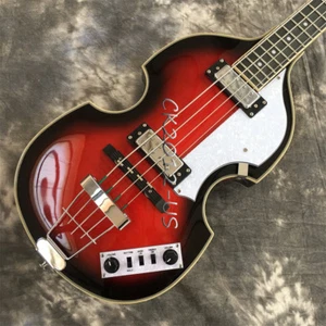 Guitarra Eléctrica Paul McCartney Bajo Encendido Tapa Llamada Rojo Ráfaga Hueca - Imagen 1 de 6