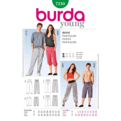 Burda Young Him & Her Sports Leisure Wear Fabric Sewing Pattern 7230 - Image 1 of 3