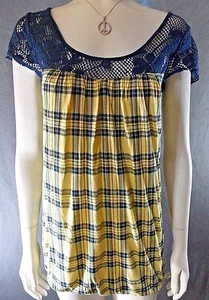 Womens sz S Silence + Noise Plaid Crochet Shirt top Urban Outfitters 421bb21 - Picture 1 of 5