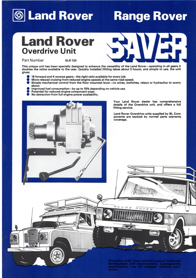 Land Rover Series 3 Accessory Overdrive Unit Late 1970s UK Single Sheet Brochure - Image 1 of 1