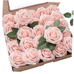 Artificial Flowers 25pcs Real Looking Foam Fake Roses with Stems 25Pcs Blush - Picture 1 of 8