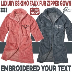 Personalised Embroidered Ribbon Luxury Eskimo Faux Fur Zipped Gown Soft Cosy - Picture 1 of 3