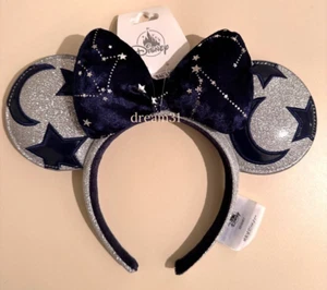 BNWT Walt Disney World Moon & Stars Minnie Mouse Bow Ears Silver & Blue Headband - Picture 1 of 1