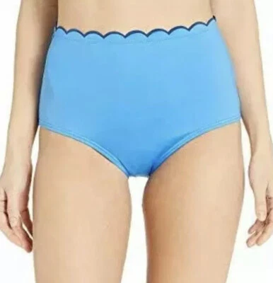 Parte inferior de bikini Kate Spade L1230 azul Fort Tilden festoneada cintura alta talla M Foto 1 de 3