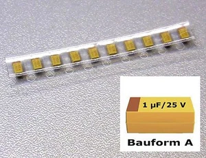 10 Stück SMD Tantal Kondensatoren 1 µF / 25 V - Bauform A (M2005) - Picture 1 of 1