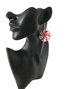 Pair of The White Stripes Jack White Peppermint Swirl Earrings 925 Silver Hooks - Picture 1 of 14