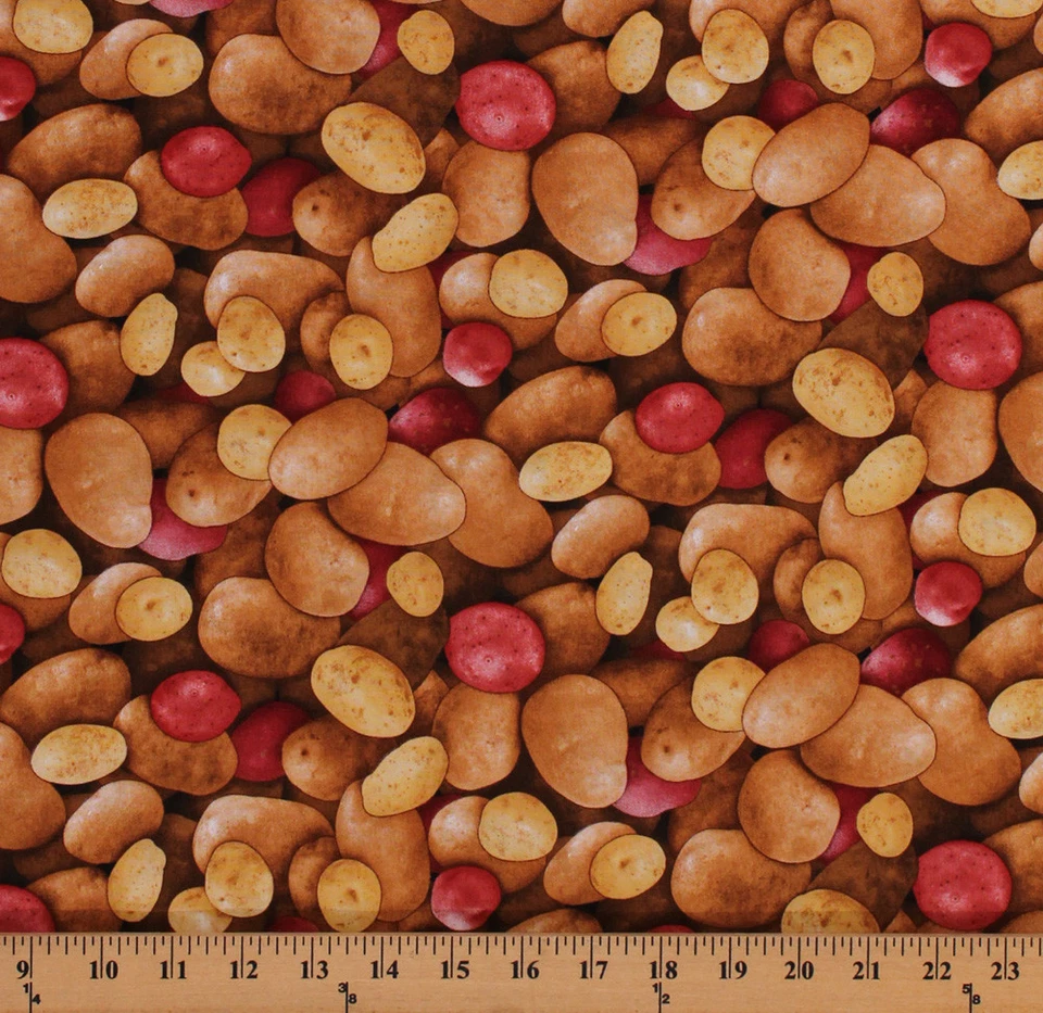 Patatas Rojo Pata Verduras Comida País Algodón Tela Estampado POR D582.49 Foto 1 de 1