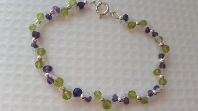 PERIDOT, AMETHYST, QUARTZITE & STERLING SILVER BRACELET. - Image 1 of 4