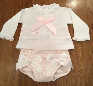 💗 BABY GIRLS WINTER TOP & SHORTS SET WHITE & PALE PINK 3/6,  9/12 MTHS BNWT - Picture 1 of 1