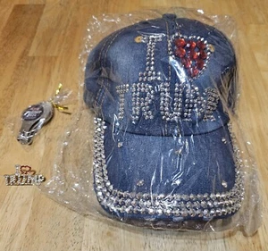 I Love Trump Rhinestone & Denim Hat with Matching Pin & Clippers Lot - Picture 1 of 10